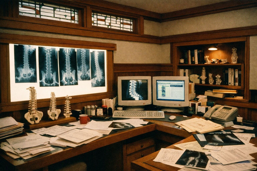 The spine surgeon's office: X-rays on light boxes